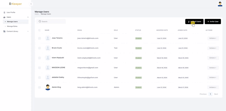 DiKeeper invited users